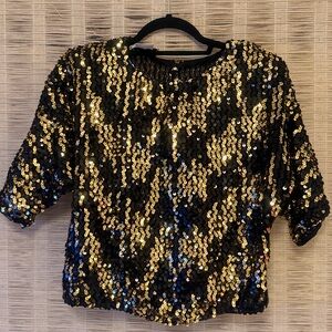 Vintage Anthony Sicari Size Small Sequin Blouse Gold Black Dolman Sleeve